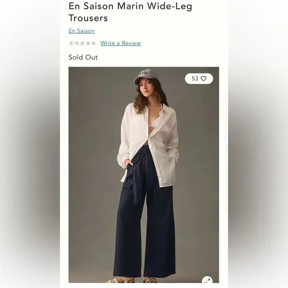 Anthropologie En Saison Marin Navy Wide Leg Embroidered Belt Trousers Large - Picture 8 of 8